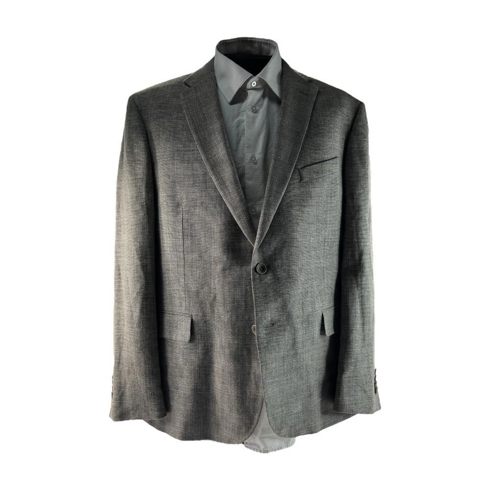 Joseph Abboud Tan & Green Check Wool Linen Spandex 2 Button Vent Blazer Mens 46R